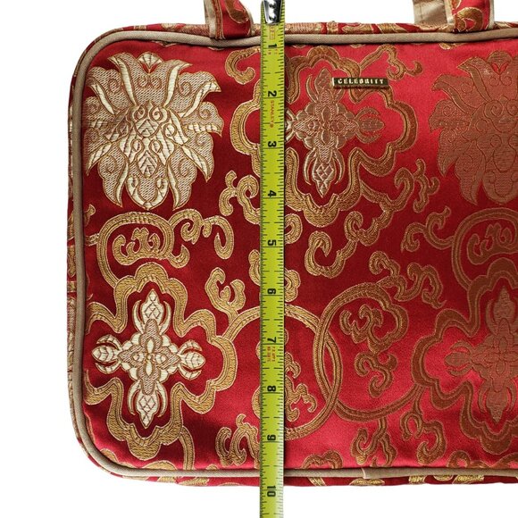 Celebrity Large Zippered Travel Jewelry Makeup Bag Case Red Gold Brocade - Picture 10 of 12